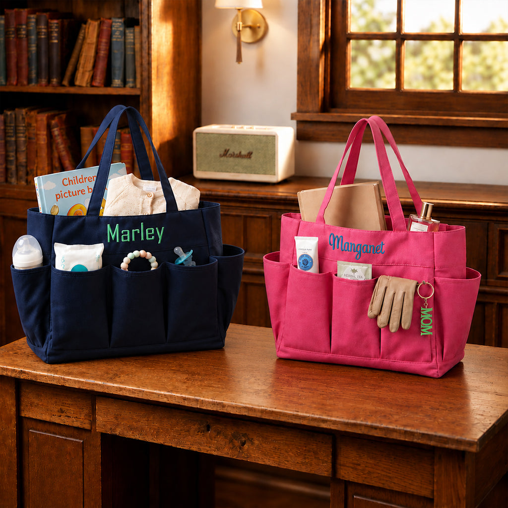 Personalized Utility Tote Bag with Pockets, Multipurpose Organizer Tote