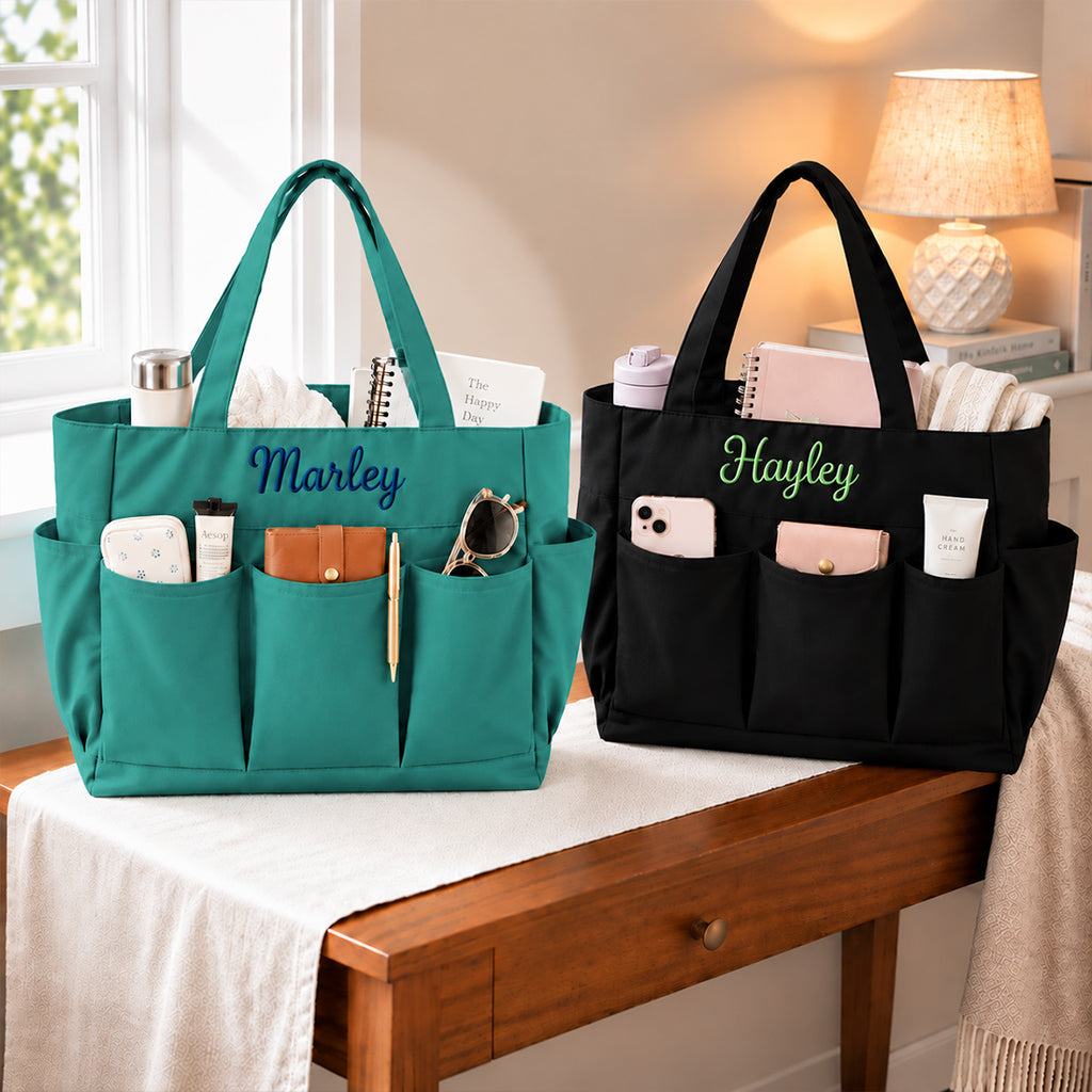 Personalized Utility Tote Bag with Pockets, Multipurpose Organizer Tote