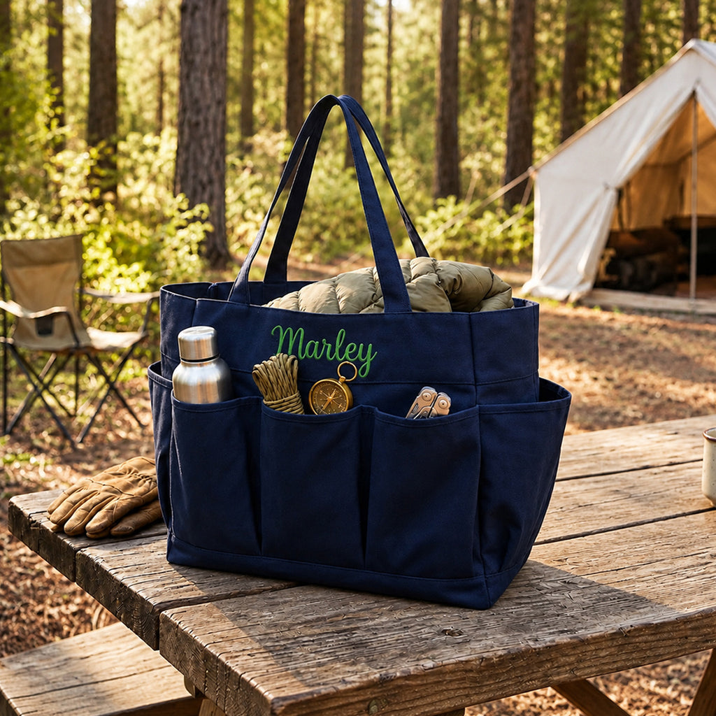 Personalized Utility Tote Bag with Pockets, Multipurpose Organizer Tote