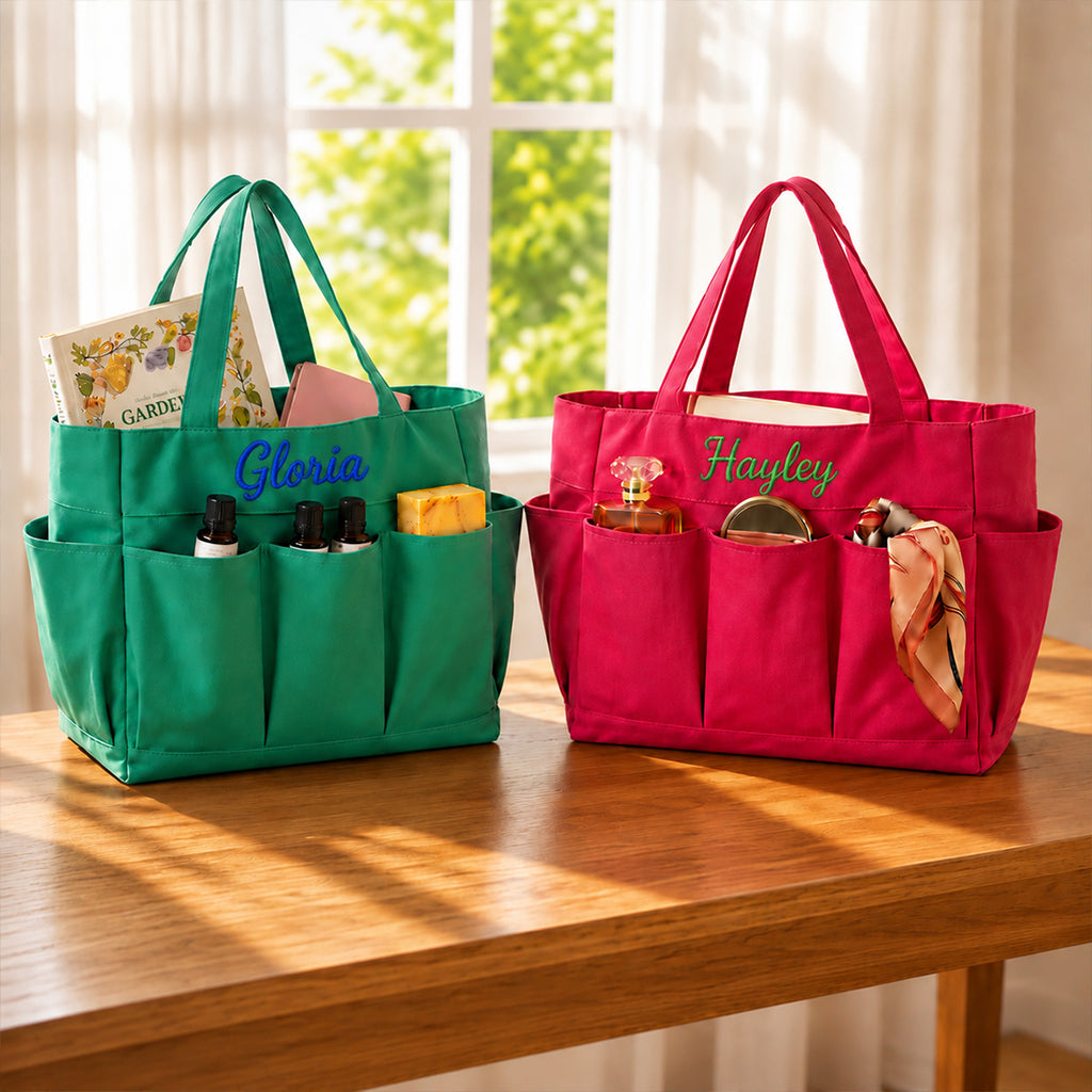 Personalized Utility Tote Bag with Pockets, Multipurpose Organizer Tote