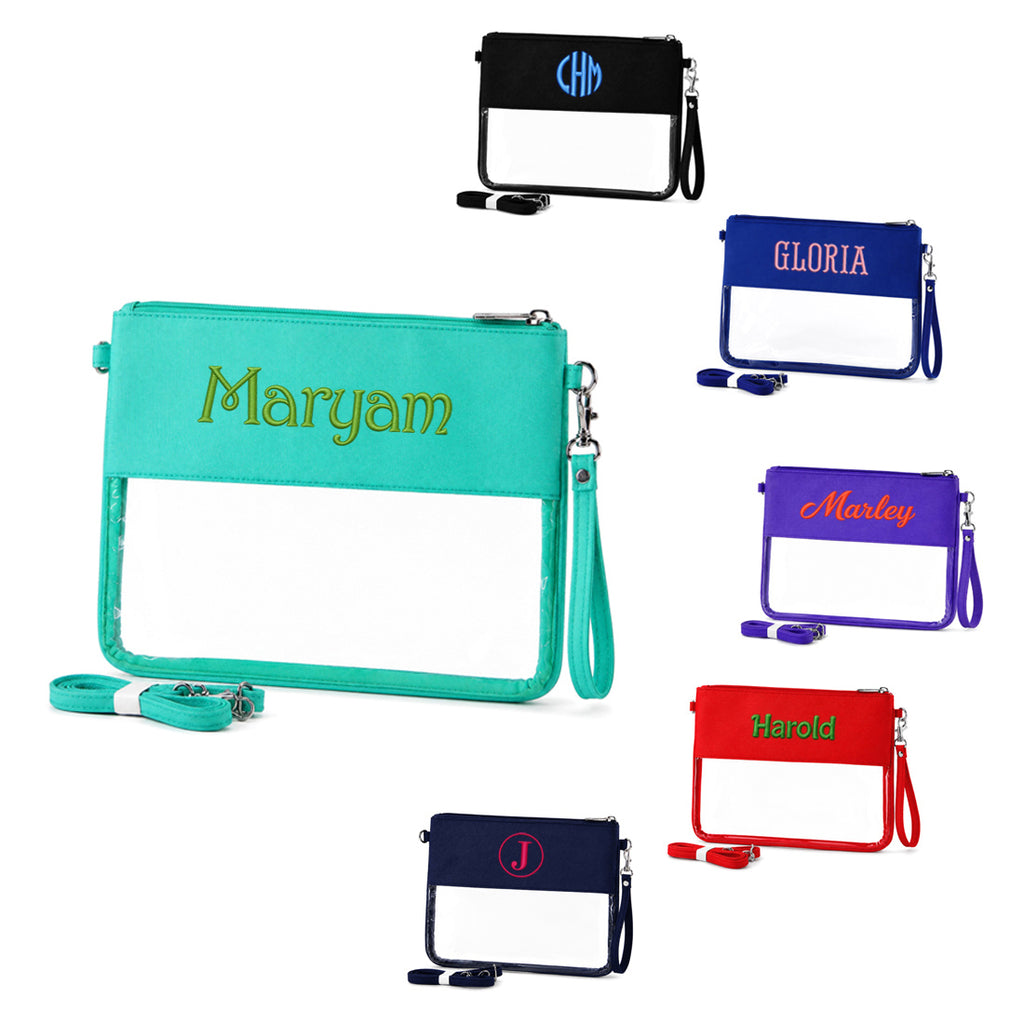 Monogram Clear Bag Personalized PVC Pouch Stadium Clutch Game Day Bag