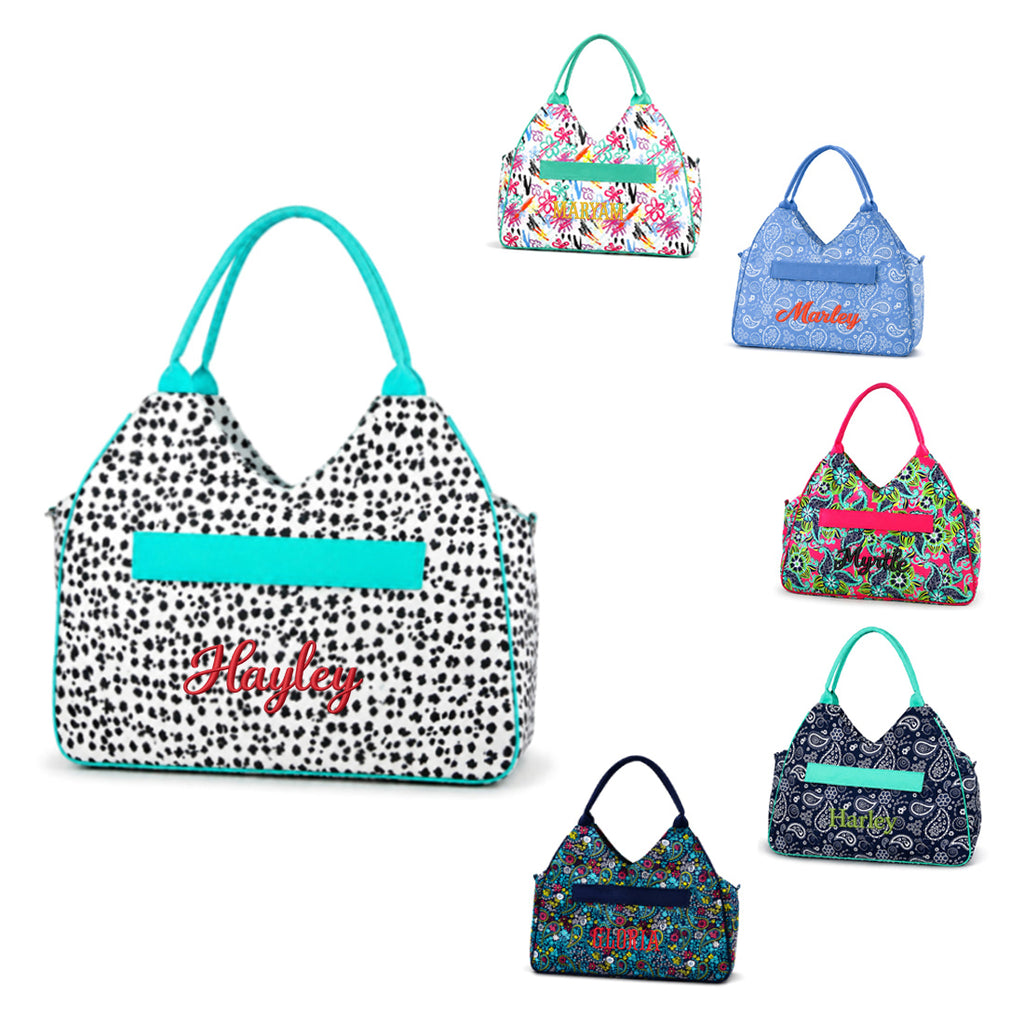 Monogrammed Floral Beach Tote Personalized Waterproof Polyester Bag
