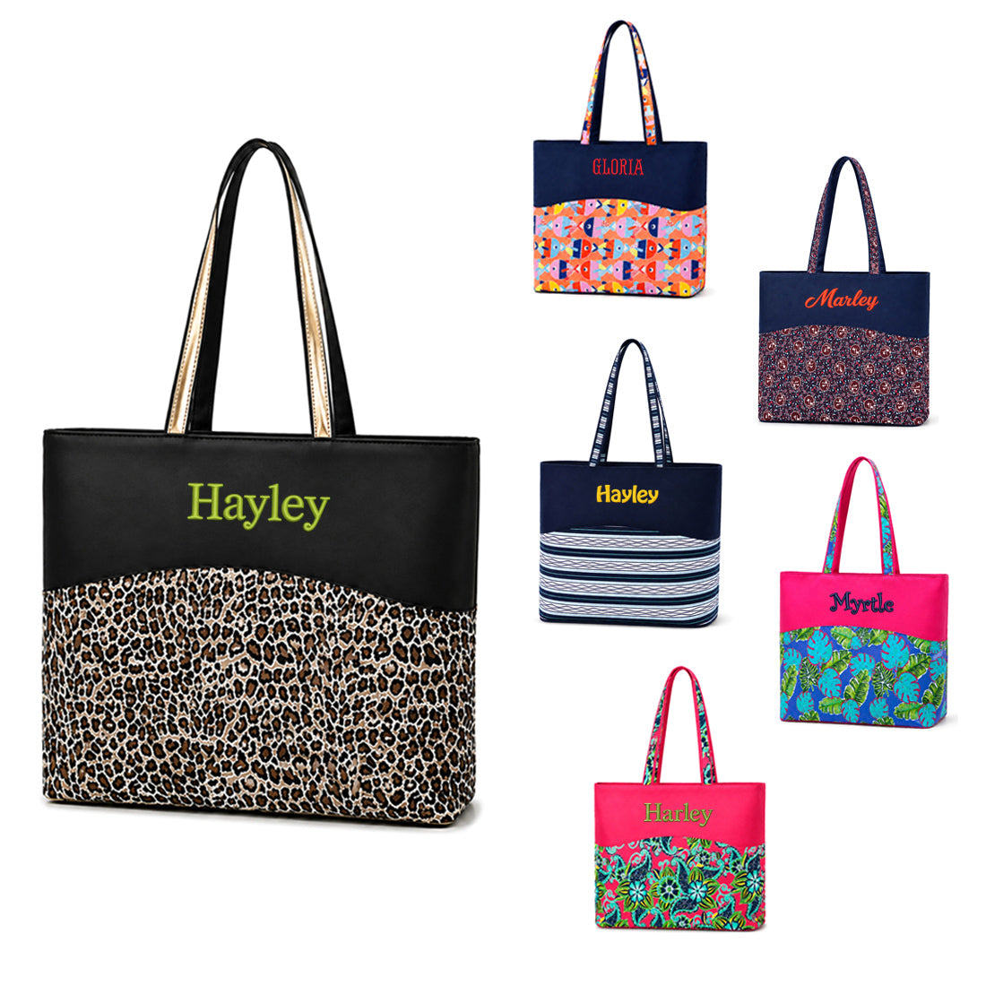 Monogram Zip Top Tote Bag Personalized Shopping Bag
