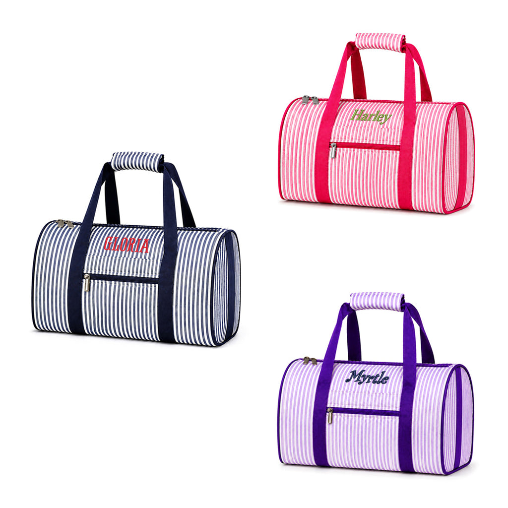 Monogrammed Seersucker Duffel Bag Personalized Overnight Tote