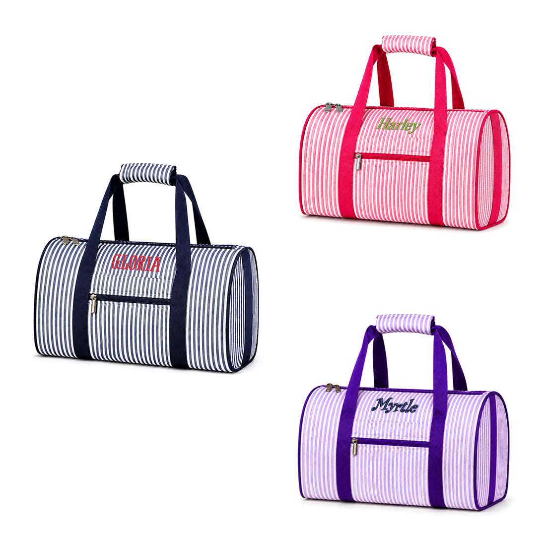 Monogrammed Seersucker Duffel Bag Personalized Overnight Tote