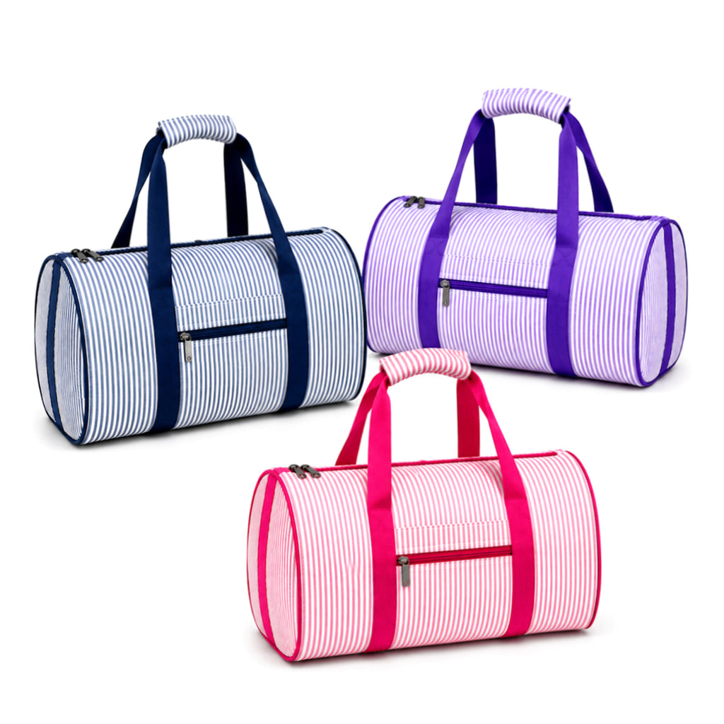 Monogrammed Seersucker Duffel Bag Personalized Overnight Tote