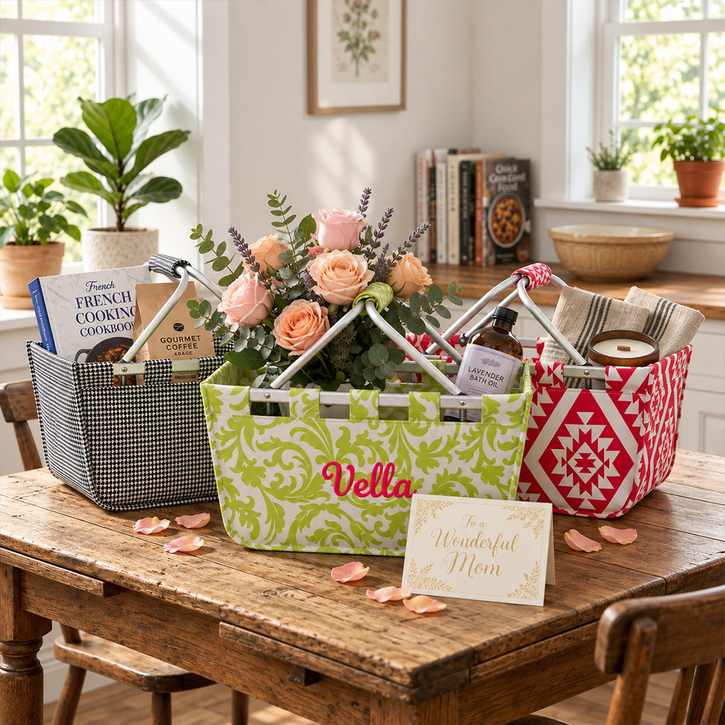 Monogrammed Market Basket Personalized Collapsible Market Tote