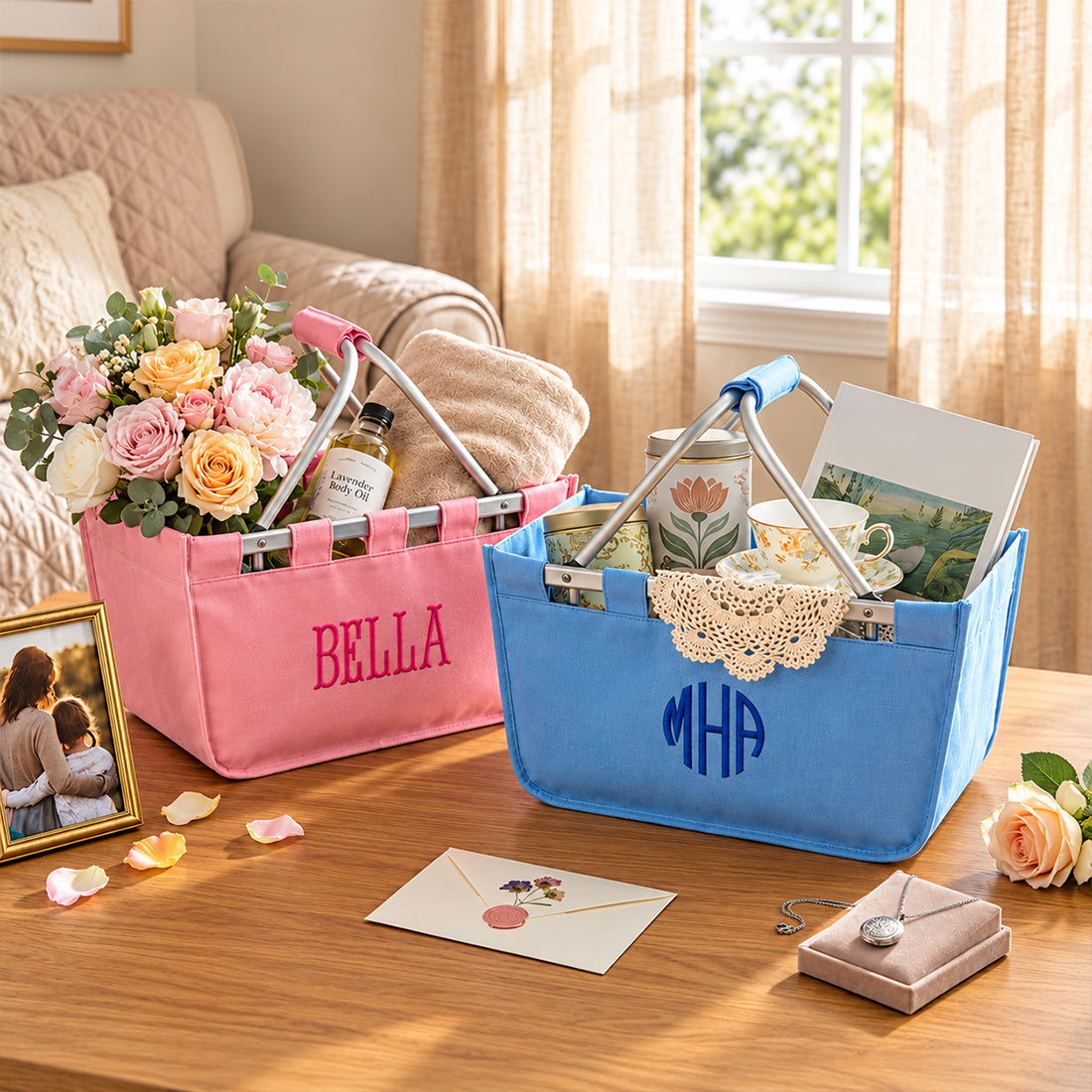 Monogrammed Market Basket Personalized Collapsible Market Tote