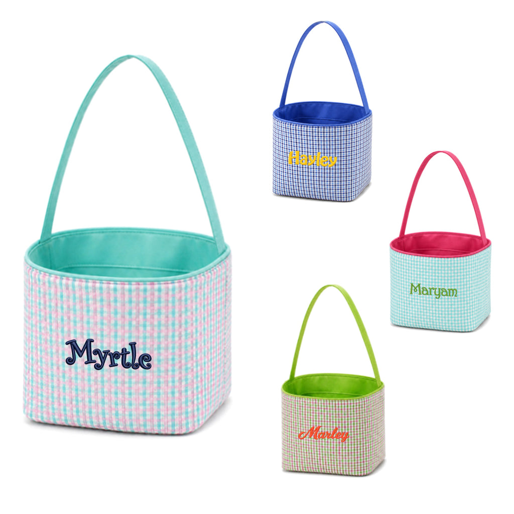 Personalized Seersucker Embroidered Name Bunny Design Option