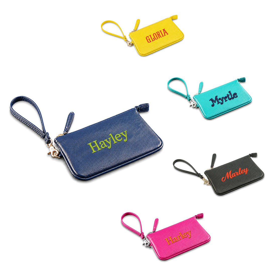Personalized PU Leather Wristlet Pouch Monogram Zipper Bag