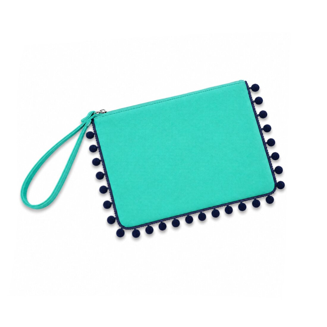 Personalized Pom-Pom Wristlet Clutch Monogrammed Polyester Pouch