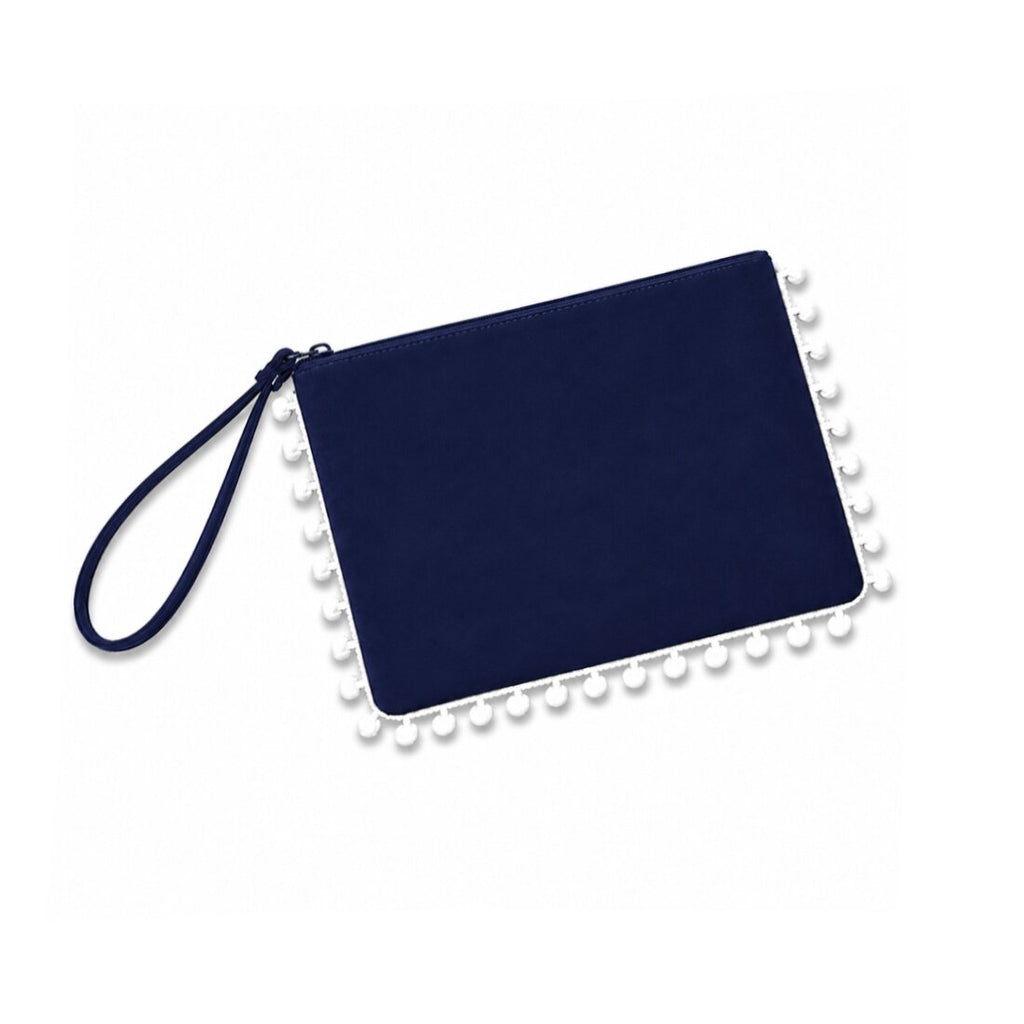Personalized Pom-Pom Wristlet Clutch Monogrammed Polyester Pouch