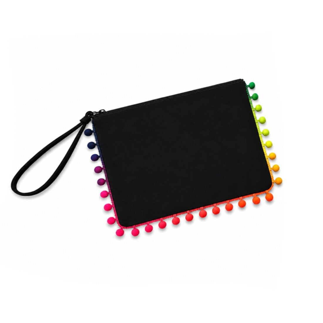 Personalized Pom-Pom Wristlet Clutch Monogrammed Polyester Pouch