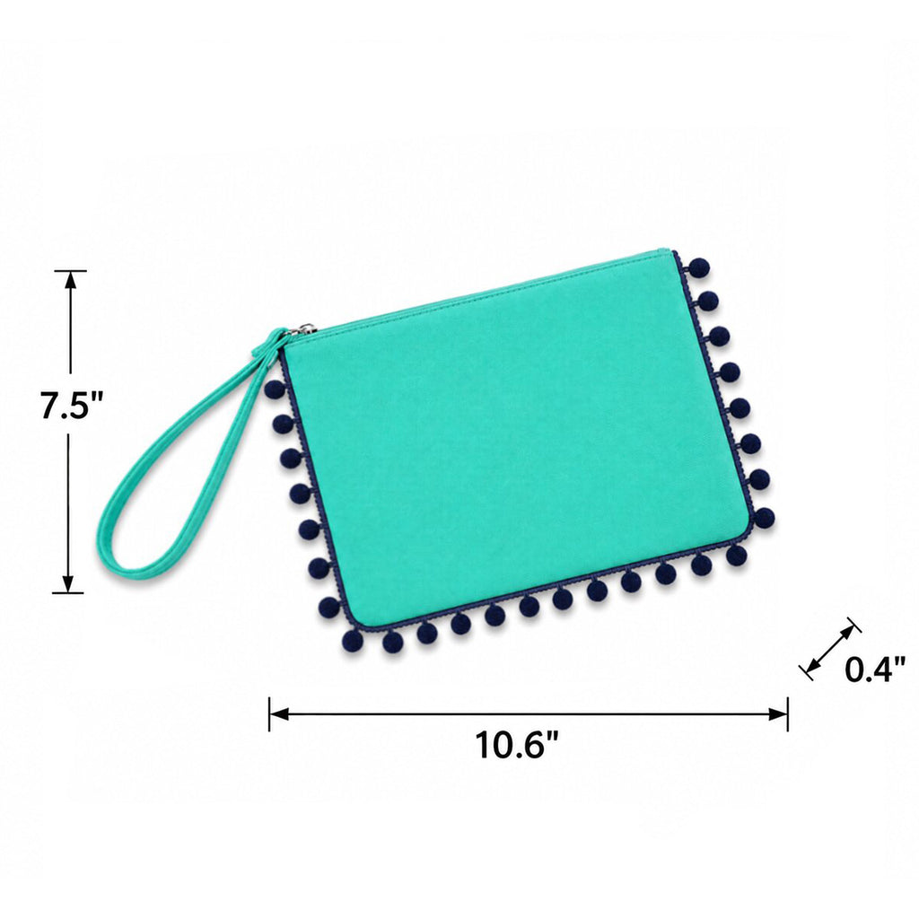 Personalized Pom-Pom Wristlet Clutch Monogrammed Polyester Pouch