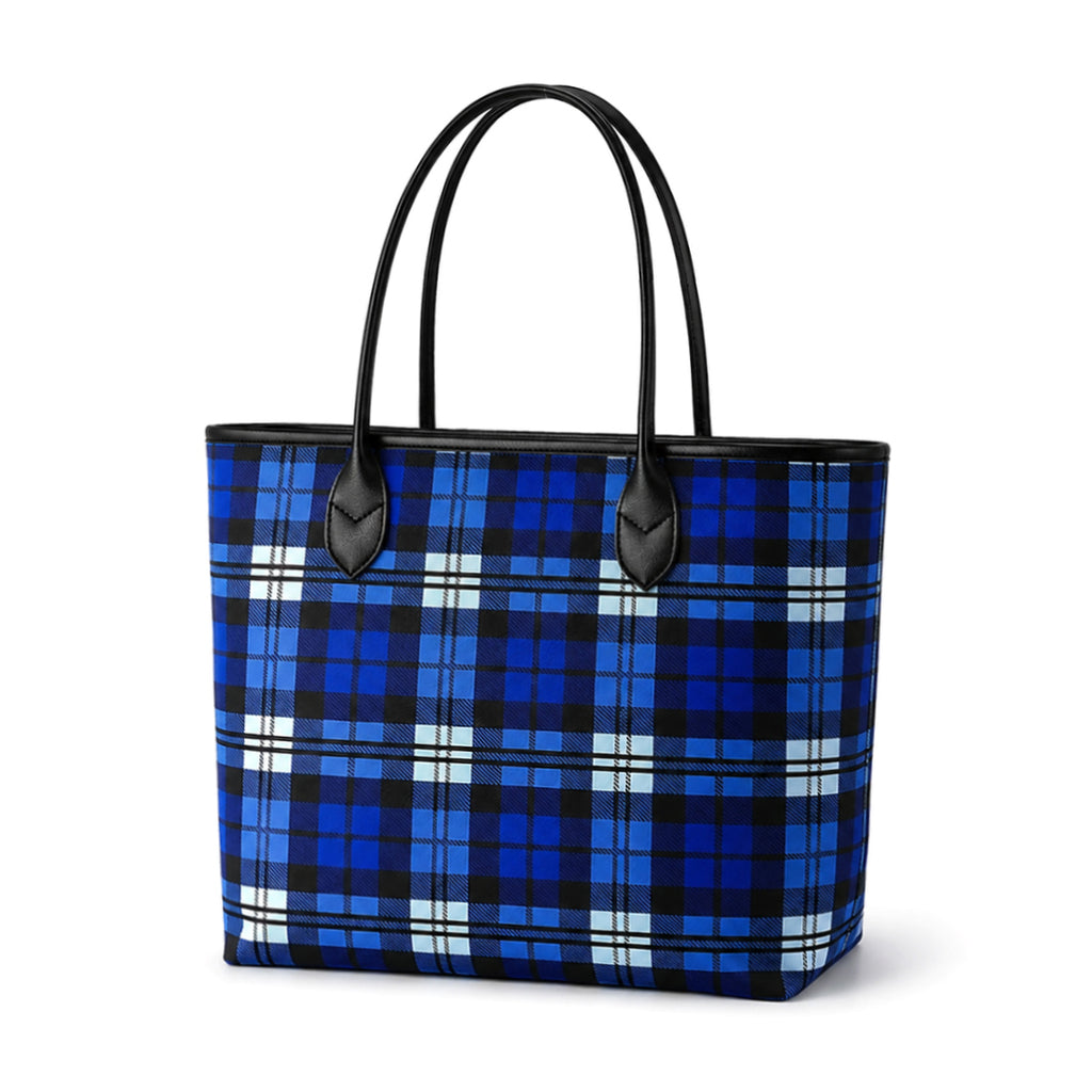 Monogram Shoulder Totes Red Navy Black Checked