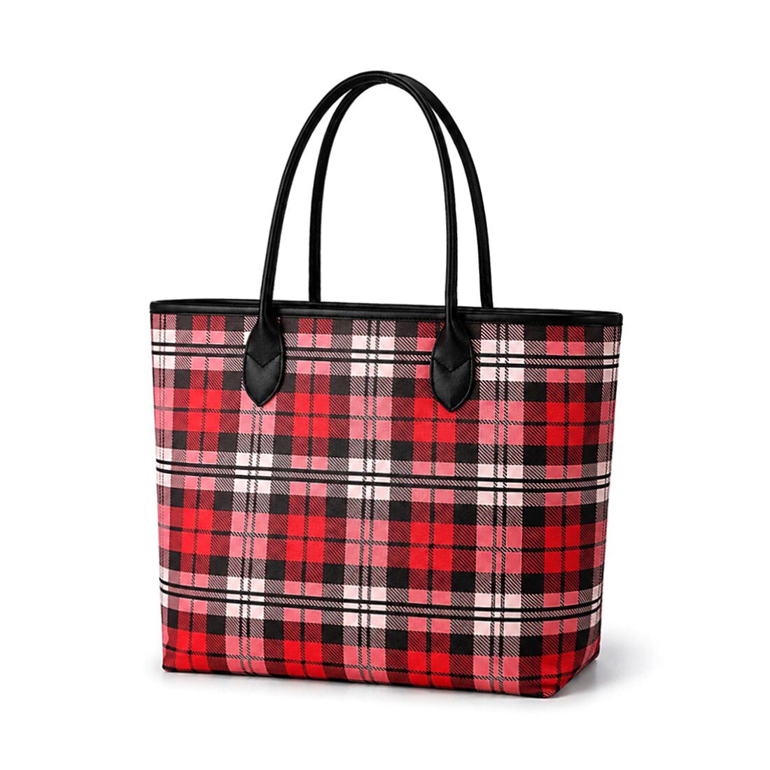 Monogram Shoulder Totes Red Navy Black Checked
